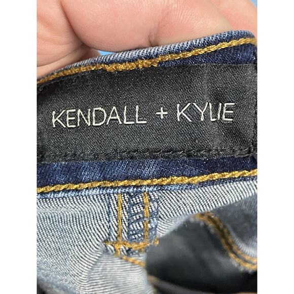 Kendall + Kylie Denim Shorts Womens 7/28 Dark Wash The Icon Cuffed Distressed - Picture 9 of 13